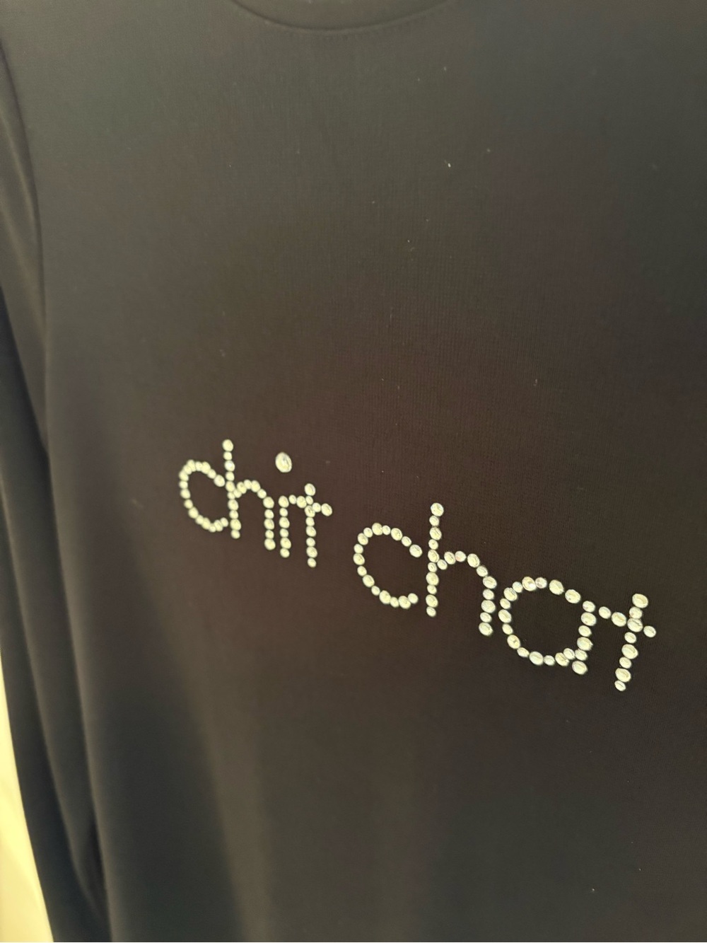 Black Chit Chat Rhinestone Logo Top - Picture 2 of 3